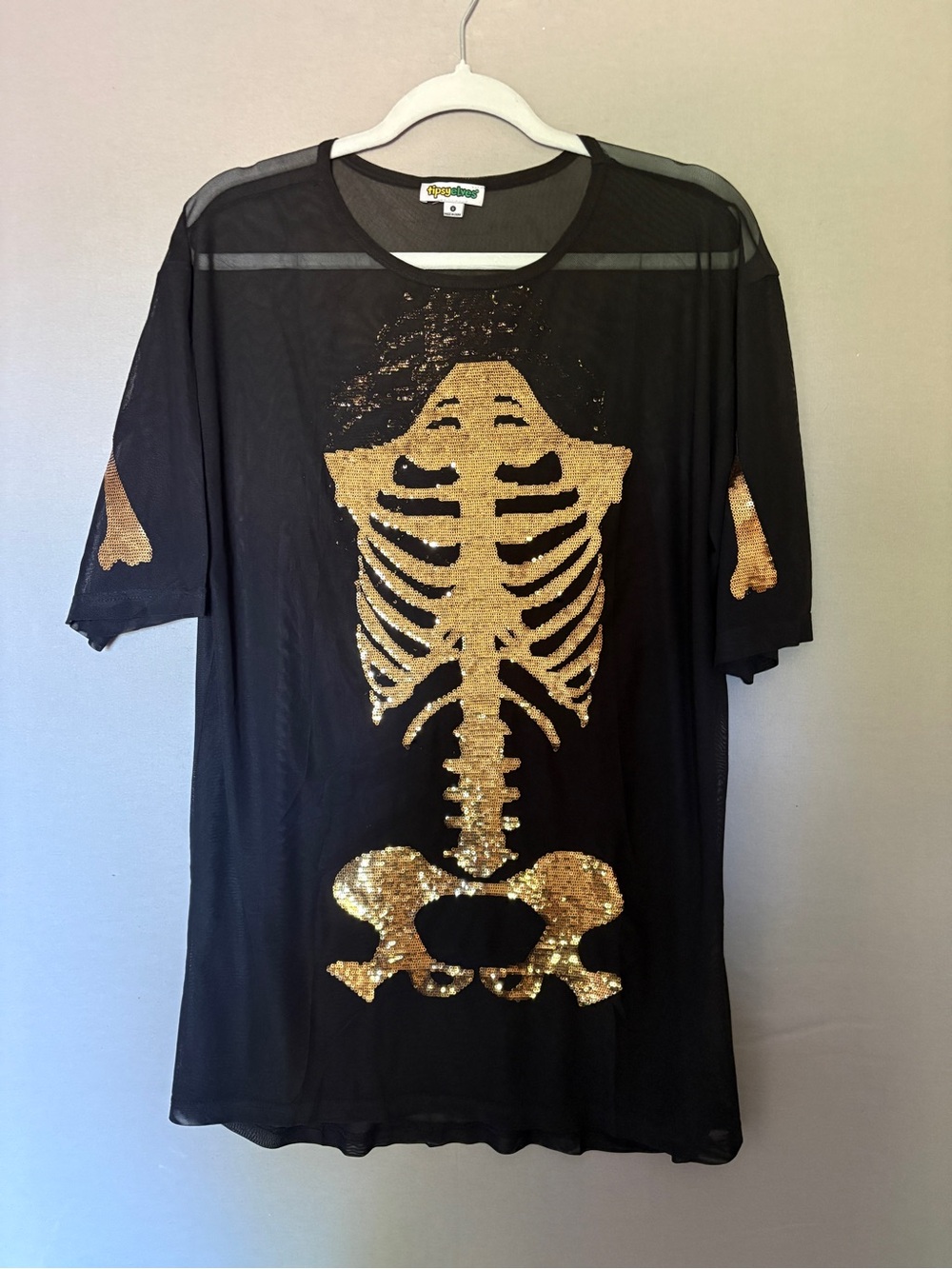 Tipsy Elves W Size S Halloween Sexy Black Mesh Gold Sequin Skelton Tshirt Dress